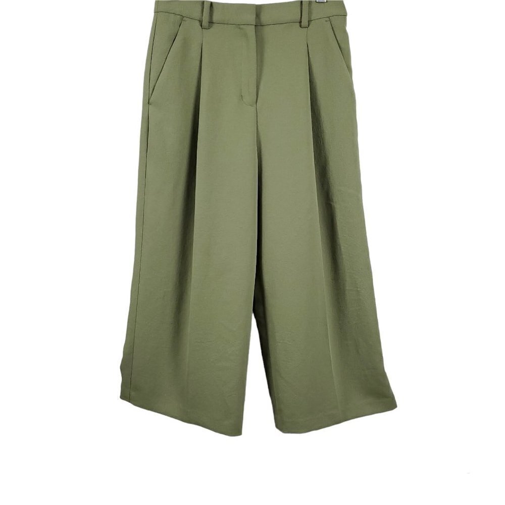 Michael Kors Wide Leg Cropped Olive High Waist Pleated Gaucho Pants